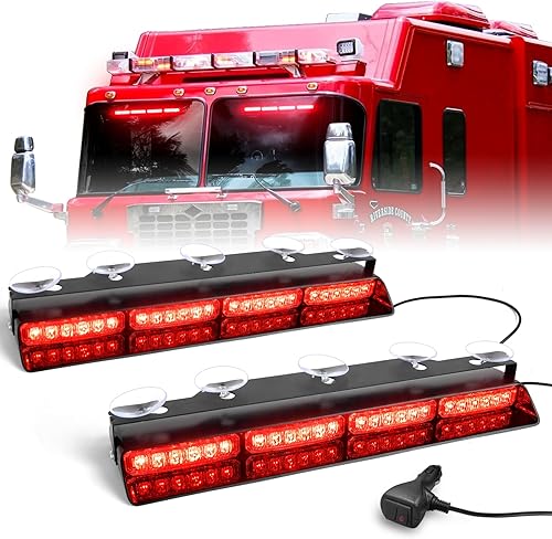 Miniatura 45 de HLauto Luces estroboscópicas de emergencia 6Z4J: luces de seguridad blancas rojas de 2 x 16.8 pulgadas, 48 luces LED intermitentes de advertencia