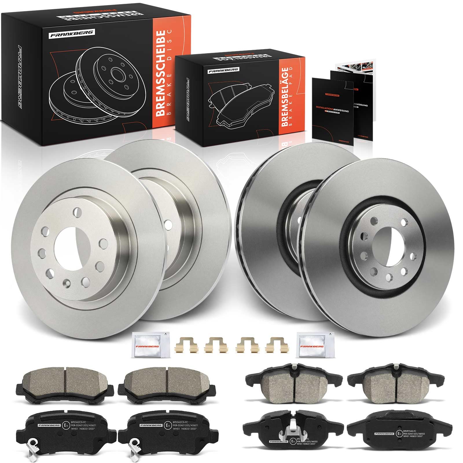 Frankberg 4 pastillas de freno + 4 discos de freno delanteros y traseros | Compatible con: Astra H A04, Zafira/Familia Zafira B A05, Astra H GTC A04