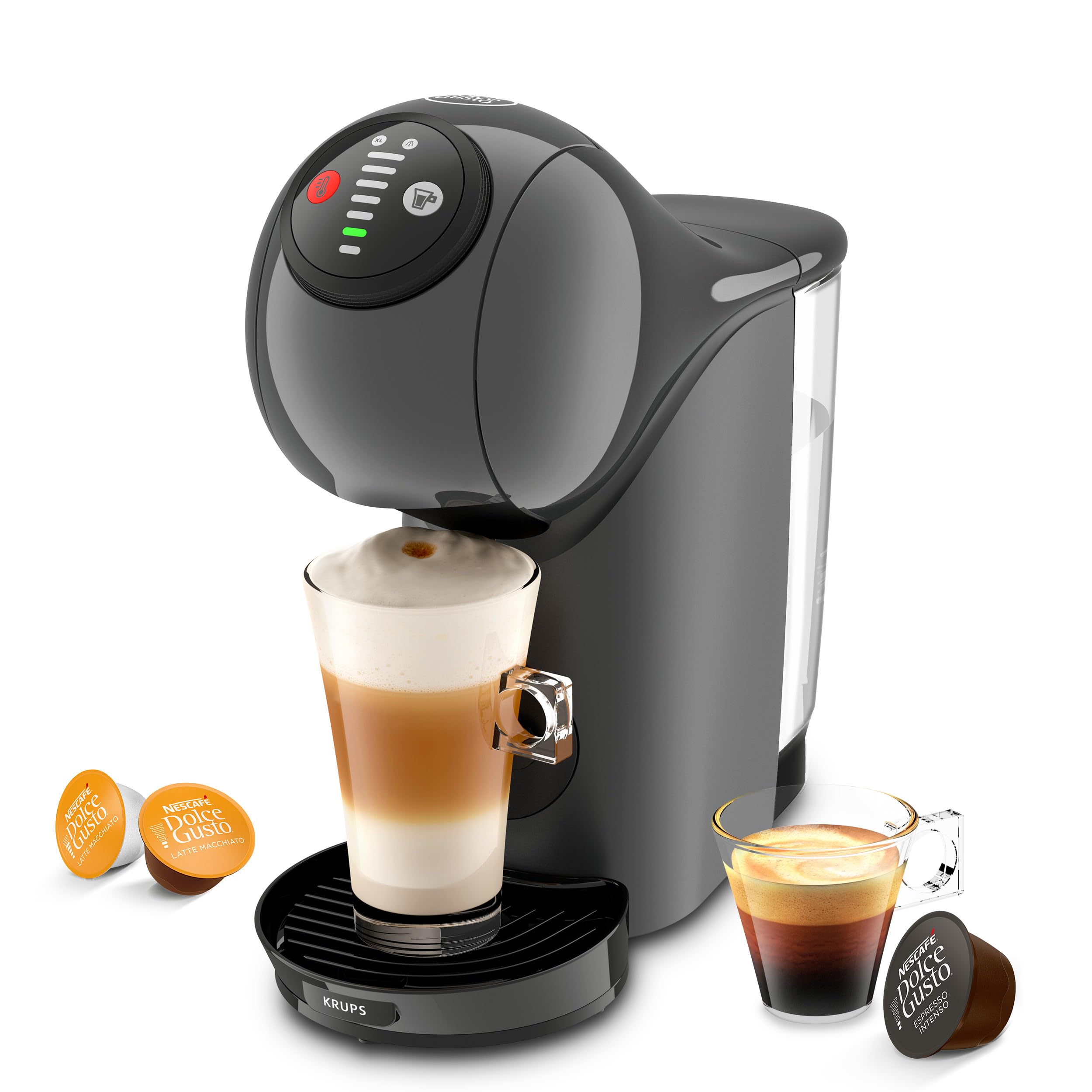 Krups GENIO S Máquina Multibebidas de cápsulas, Compacta, Alta Presión, XL Tamaños Ajustables, Espresso Impecable con Crema Gruesa en Sólo 30 Segundos, Parada Automática, KP243B10