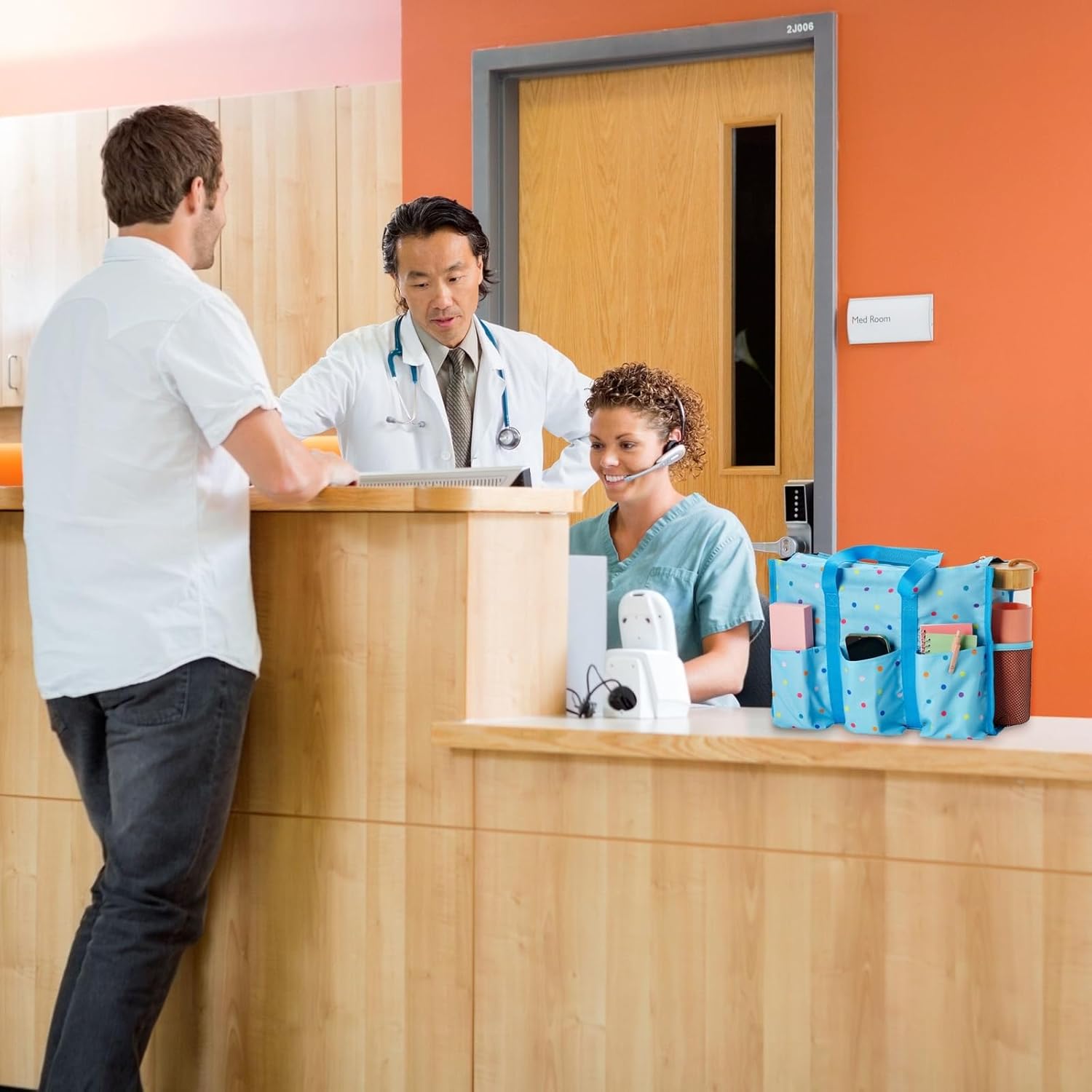 Juvale Utility Tote Bag - Nurse Pocket Organizer with Compartments - Zip-Top Pocket Organizer with 8 Compartments - Shoulder Bag for Work & Travel - Blue, One Size - Image 3