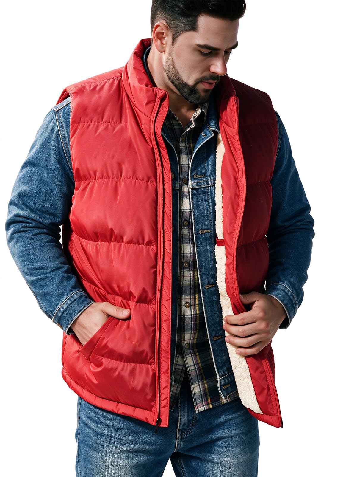 Men's Puffer Vest Sherpa Lined Outdoor Zipper Fleece Vest Warm Sleeveless Men Winter Jackets Water-Resistant M-5XL-image-15