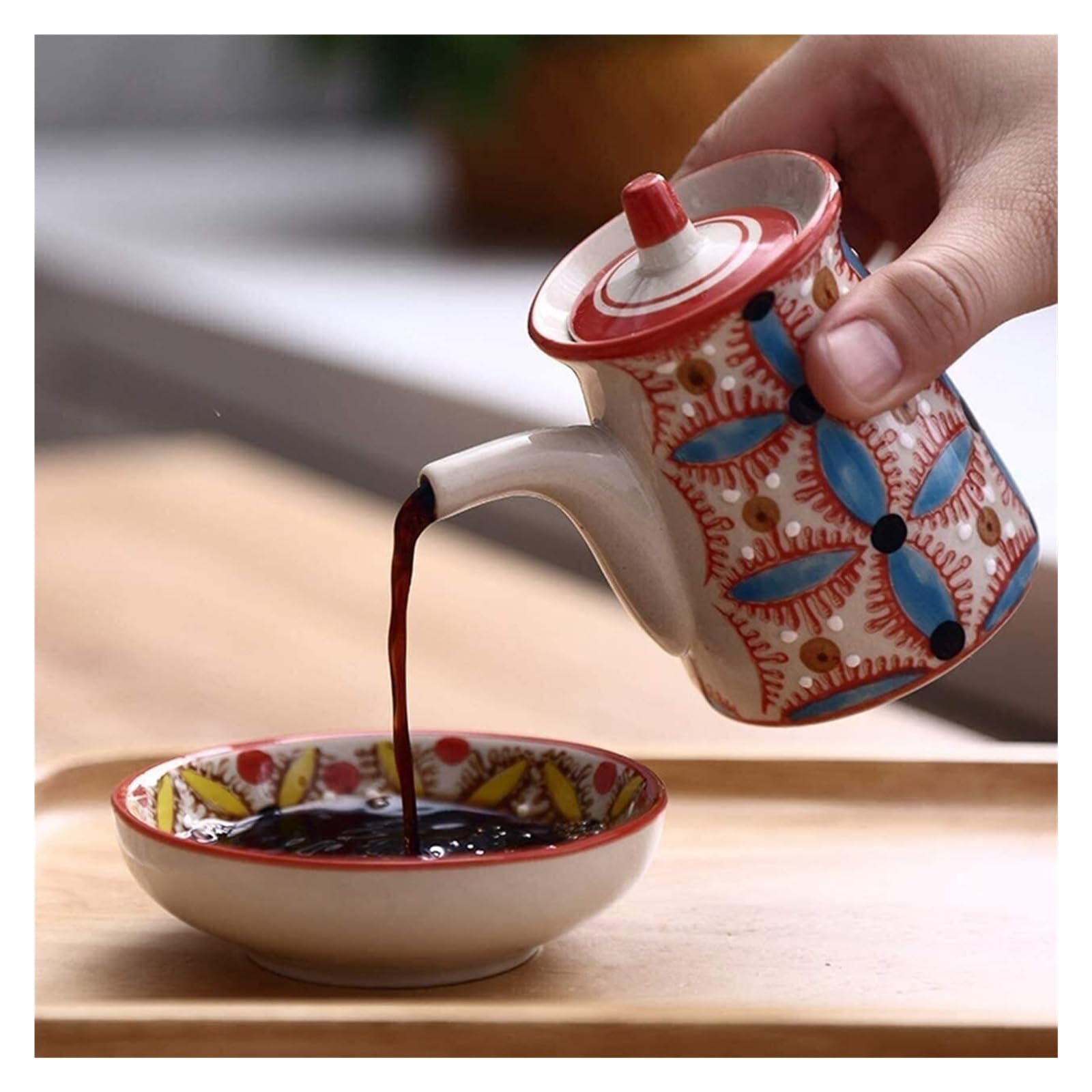 Distributore di Olio e aceto in Bottiglie di Ceramica per aceto, Bottiglia/Barattolo per Salsa di soia, aceto/Olio d'oliva/salsiere per condimenti (Rosso)