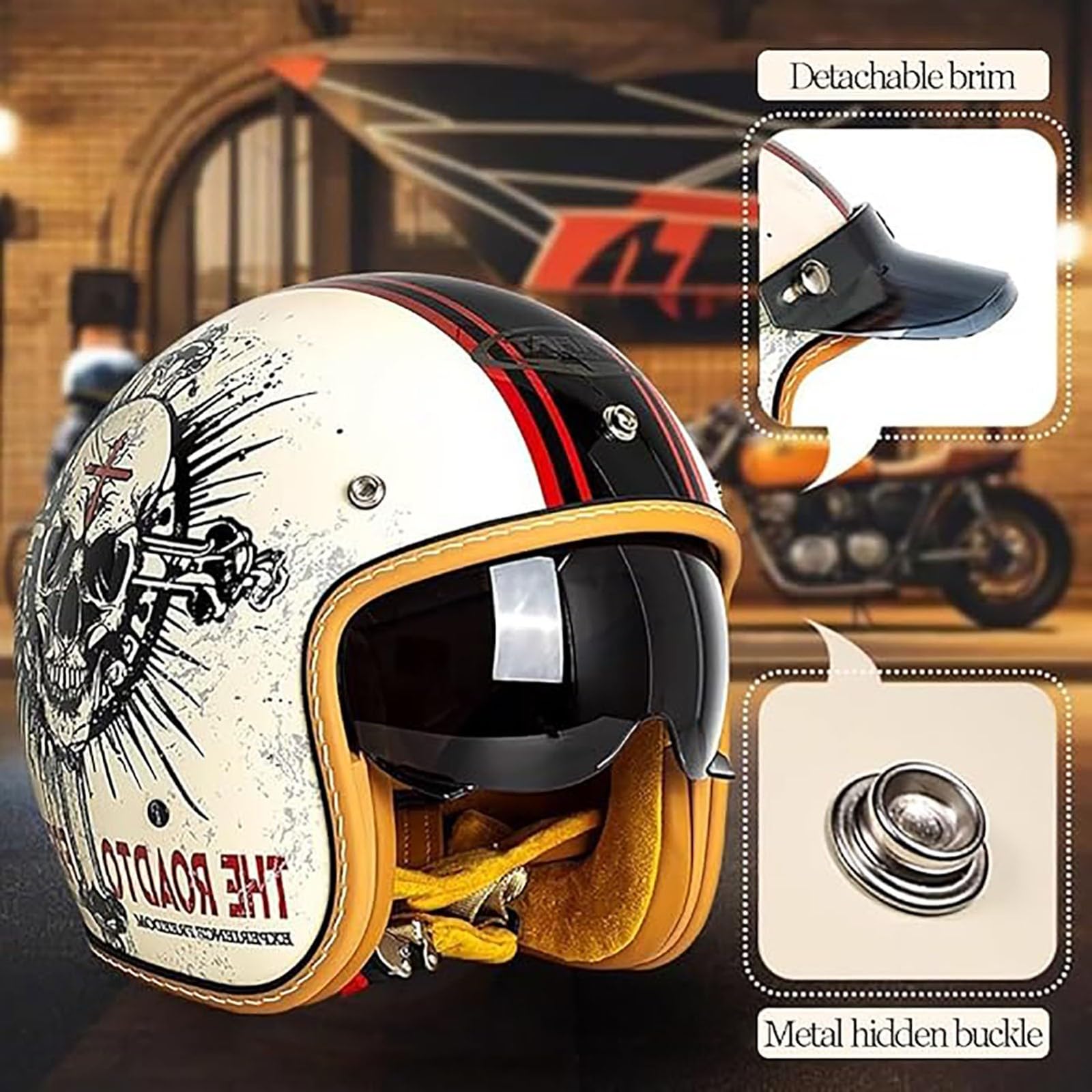 Casco Da Scooter 3/4, Casco Da Moto Retrò, Casco Jet, Casco Chopper Con Omologazione ECE, Casco Da Moto A Mezza Calotta Per Adulti, Uomo E Donna, Casco Da Moto Vintage B1,M/(55~56cm)