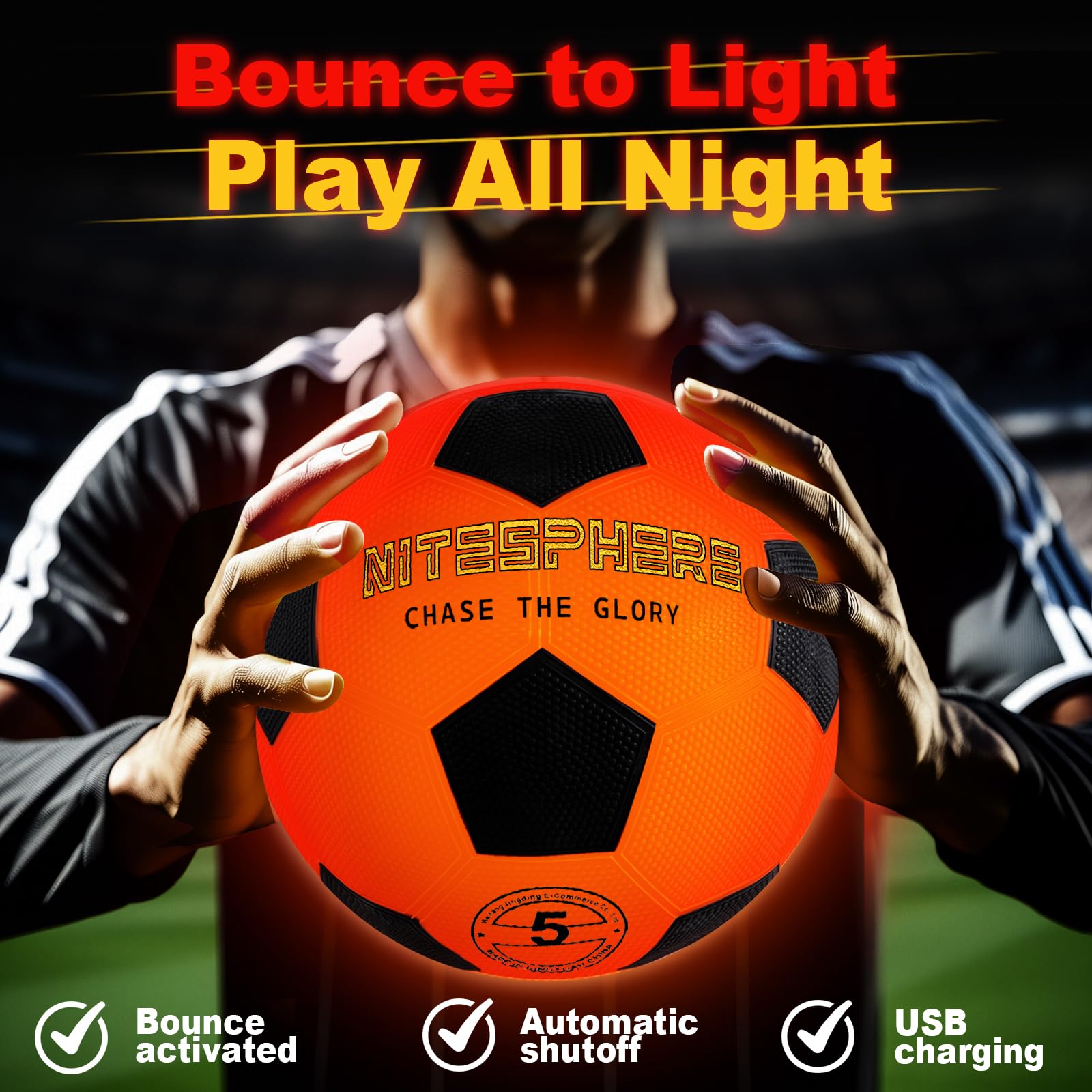 MoKasi Light Up Soccer Ball: Glow in The Dark Ball with LED - Size 5 - Durable & Rechargeable for Outdoor Sports, Birthday Gifts for Boys 8-12 - Fun Nighttime Activity Cool Stuff Kids Age 13 14 15