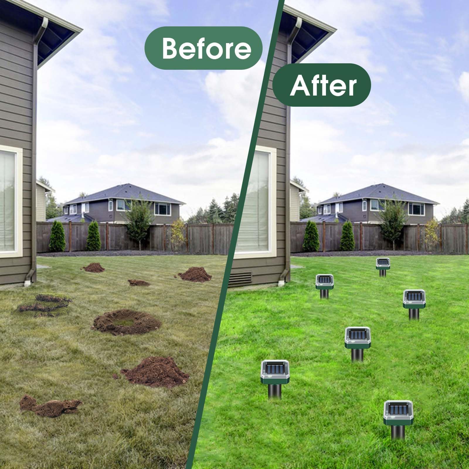 Maulwurfschreck Solarbetrieben, 8er Pack Get Rid of Moles Gopher Wühlmaus Groundhog Snake Chipmunk Outdoor Hof und Garten Ultraschall Repeller Wasserdicht Sonic Spikes Maulwurfschreck