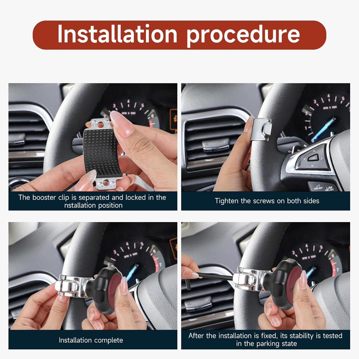 Steering Wheel knob Rotator, Vehicle Steering Wheel Rotator Ball Durable Suicide knob for Cars, SUV，Pickup Trucks, semi-Trailers, Vans, Lawn mowers, Tractors, Boats, etc (Red Cowhide)