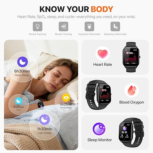 Miniatura 5 de Reloj inteligente para mujeres y hombres, (responderhacer llamadas) 1.83 pulgadas, HD, rastreador de actividad física, compatible con Android,