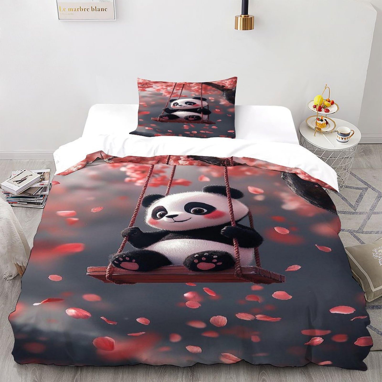 Linge de lit motif panda 3D 135x200 cm en microfibre tissage haute densité