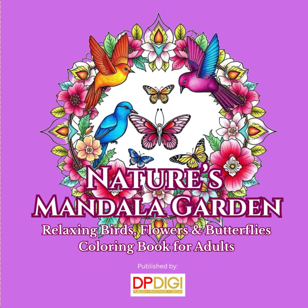Nature’s Mandala Garden: Relaxing Birds, Flowers & Butterflies Coloring Book for Adults