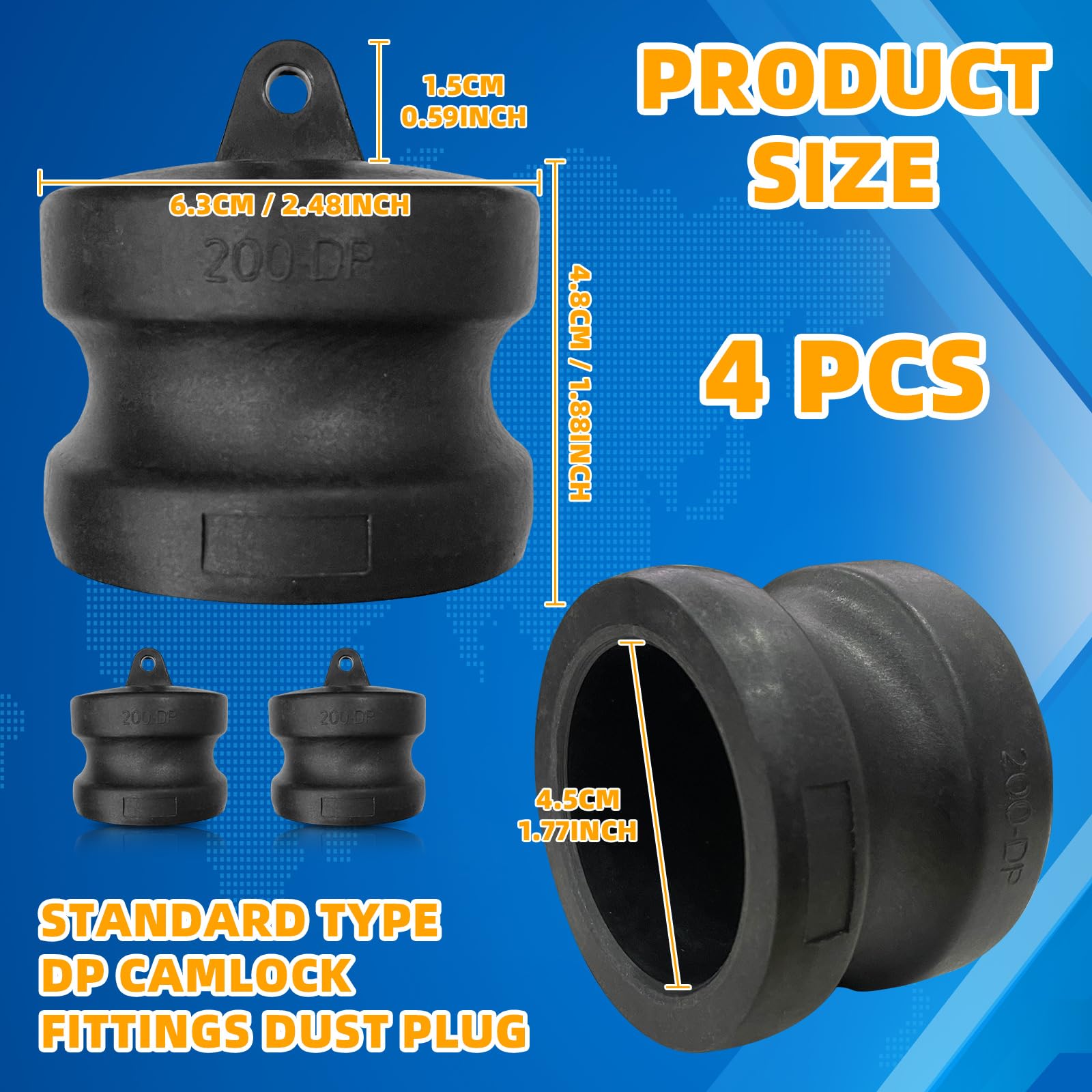 4PCS Polypropylene Cam Groove Hose Fitting 2 Inch Standard Type DP Camlock Fittings Dust Plug, Cam Lock Quick Couplings Dust Plugs