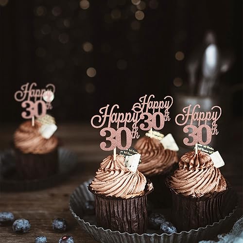 Miniatura 6 de Paquete de 30 adornos para cupcakes con purpurina de número 30 saludos a 30 premios para cupcakes 30 cumpleaños, boda, aniversario, fiesta,