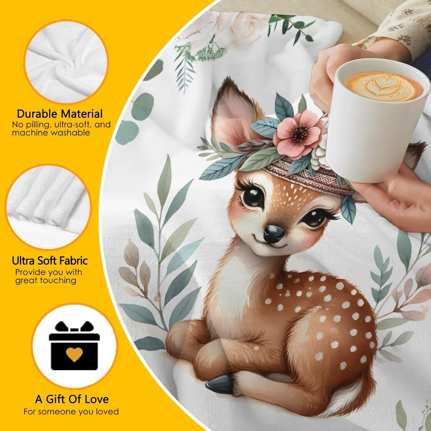 Custom Baby Deer Blanket with Name for Girls Boys Deer Gifts for Kids Soft Cozy Blanket for Sofa Bed Couch Living Room 40x50inches