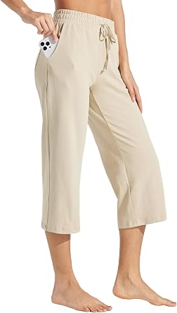 Willit Womens Capris Pants Cotton Yoga Capri Casual Lounge Pants Wide Leg Workout Sweatpants with Pockets 20"