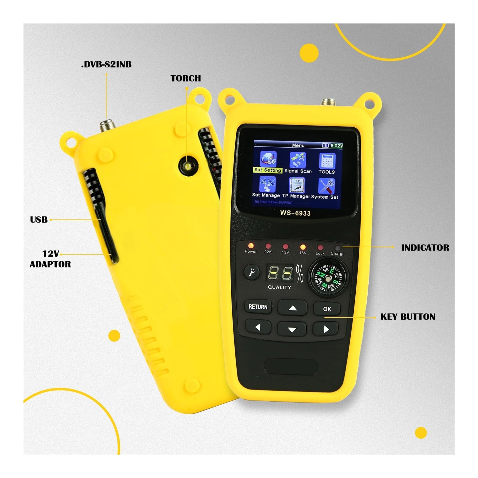 Détecteur de Satellite numérique WS-6933 DVB-S2, récepteur de Mesure de Signal avec écran LCD de 2.1 Pouces pour Le dépannage