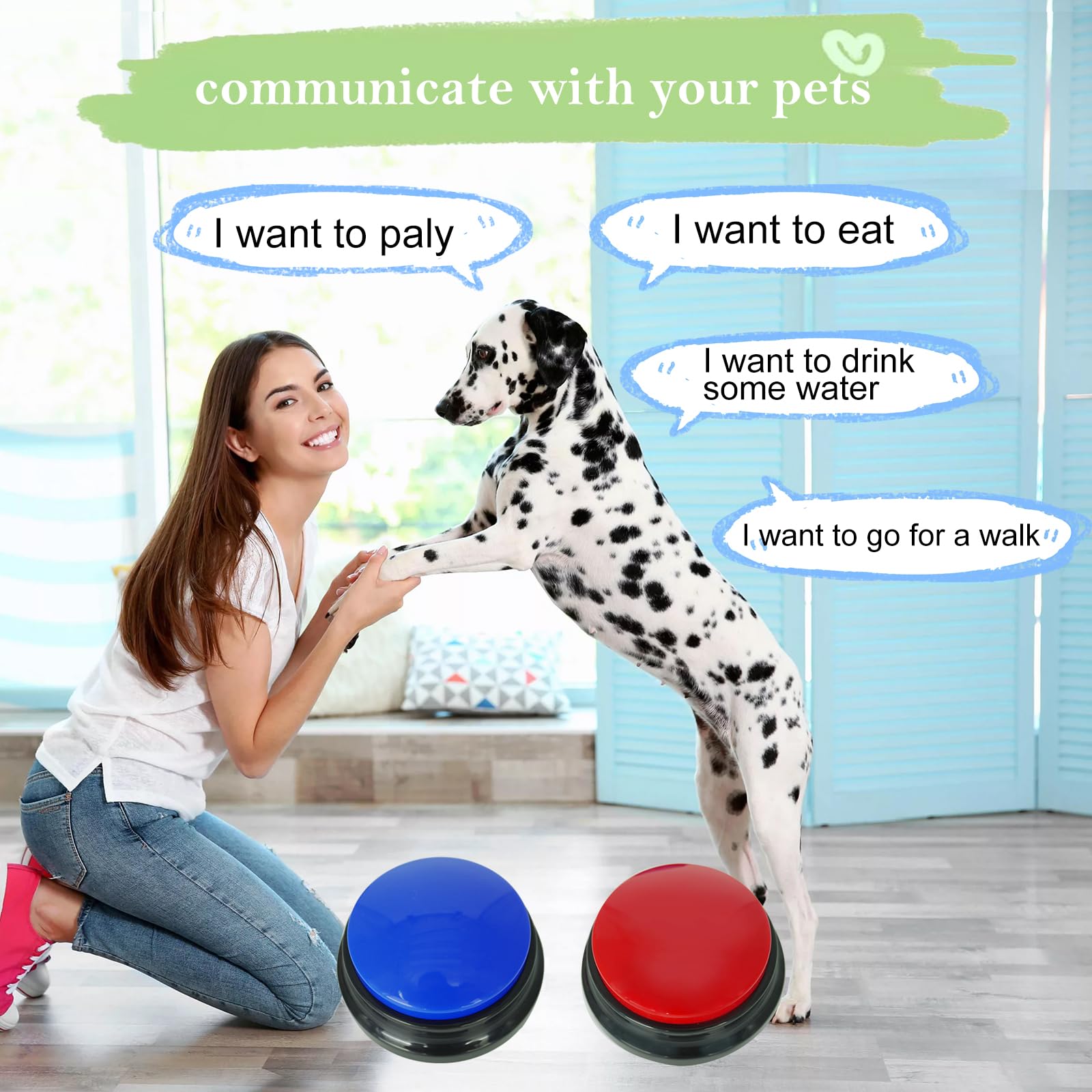 Vocalpups hond knoppen voor communicatie startpakket, hond praten knop set, praten knoppen voor honden, hond knoppen spraaktraining set | hond communicatie knoppen | Luid duidelijk reeds opgenomen woorden