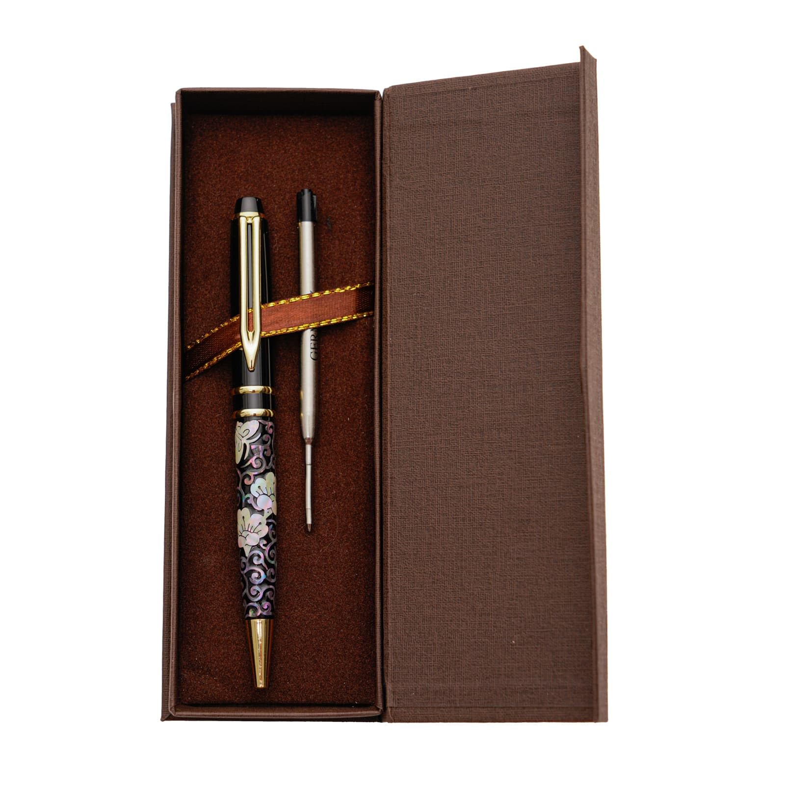 February Mountain Mother of Pearl Ballpoint Pen, Retractable Ballpoint Pens, for Gift, Business, Office, 1.0mm Medium Point Black Ink, Extras Replaceable Metal Refills