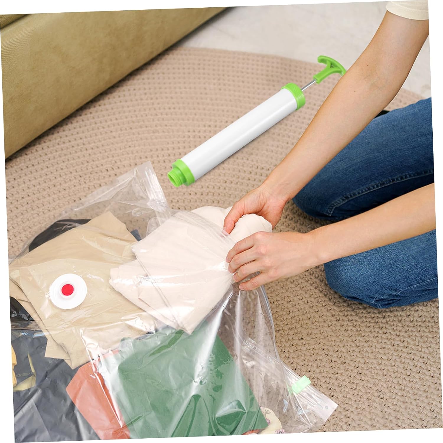 Handheld Plastic Manual Air Vacuum Pump Air Deflation Pump Specially Designed for Vacuum Storage Bags Compact Size Handhold Easy to Use Hard Plastic Construction Style