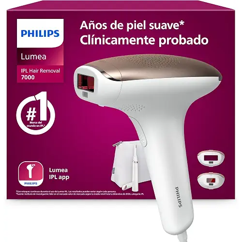 Philips Lumea serie 7000, dispositivo de depilación IPL, alternativa de depilación láser, con lápiz recortador compacto Satin, 2 accesorios para el cuerpo y la cara, modelo BRI921/00