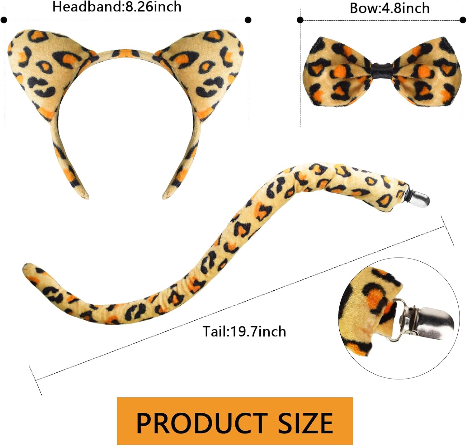 Animal Costume Leopard Print Cat Ear Tail Kit Cheetah Costume with Ears Bow Tail and Skirt Halloween Costume Accessory for Adults Kids