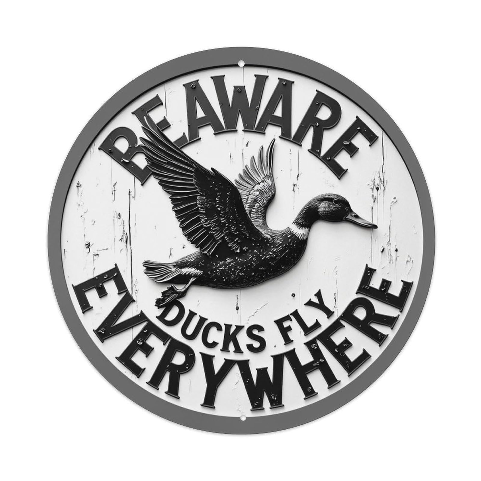 Duck Flying Warning Sign Pattern Retro Metal Sign Round Tin Sign, Vintage Decor Art Poster for Bar, Home, Man Cave, Kitchen, Laundry Room Gift 8x8Inch