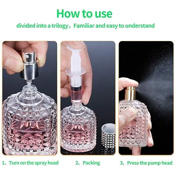 2 Pack 30ml Refillable Clear Glass Fine Mist Empty Spray Perfume Bottles, Atomizer Spray Bottle With 4 kinds of perfume dispenser (Silver cap and Gold cap)
