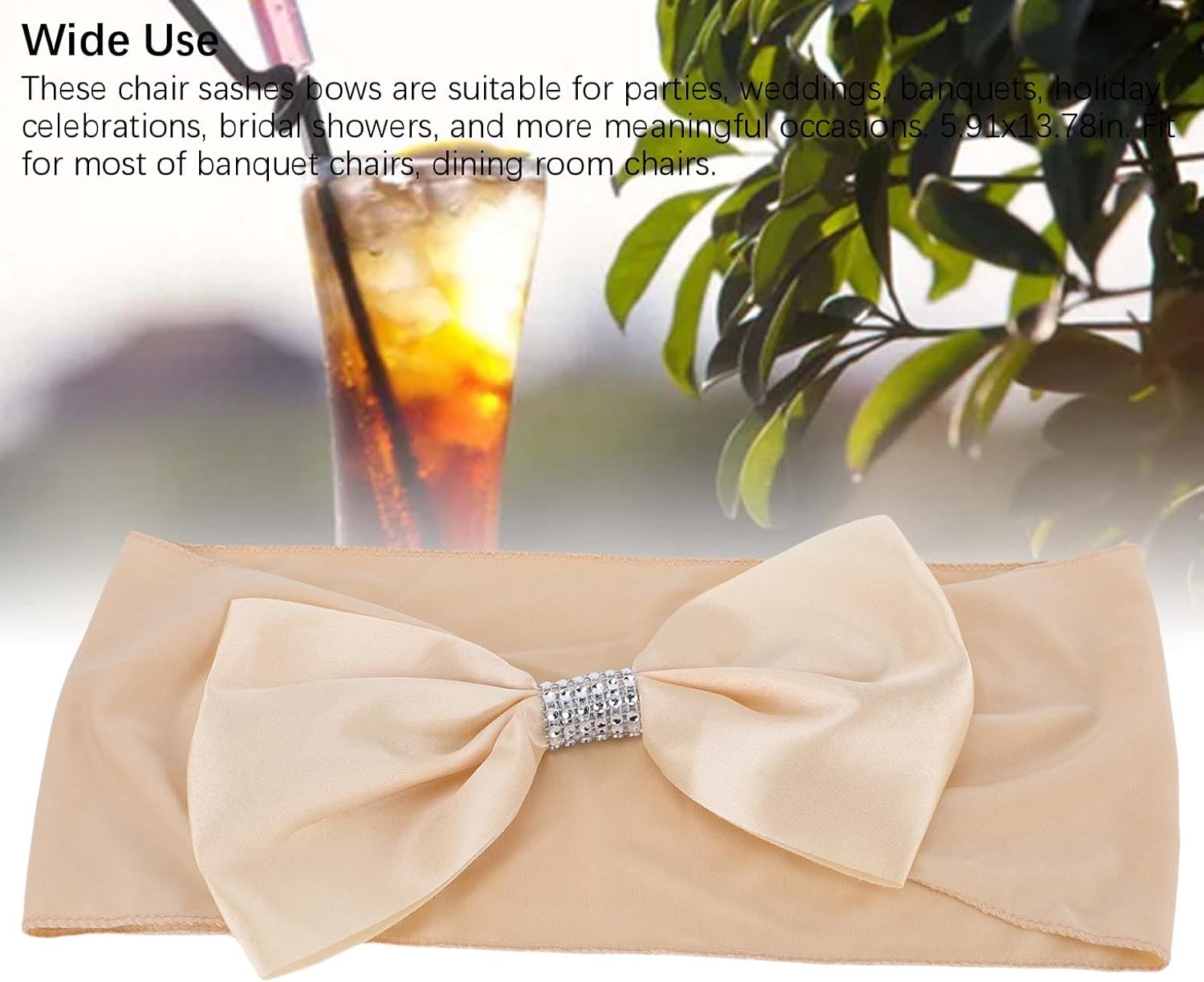 Elastic Chair Sashes Bands, Polyester Material, Sophisticated Decorative Appeal, Reusable for Parties, Weddings, Banquets, Easy Installation, 5.91x13.78in, Fit Most Chairs (Champagne)