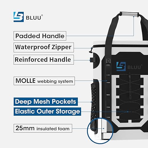 Miniatura 5 de BLUU Mochila enfriadora de 35 cuartos de galón bolsa enfriadora aislada a prueba de fugas con cremallera HydroLock Panda