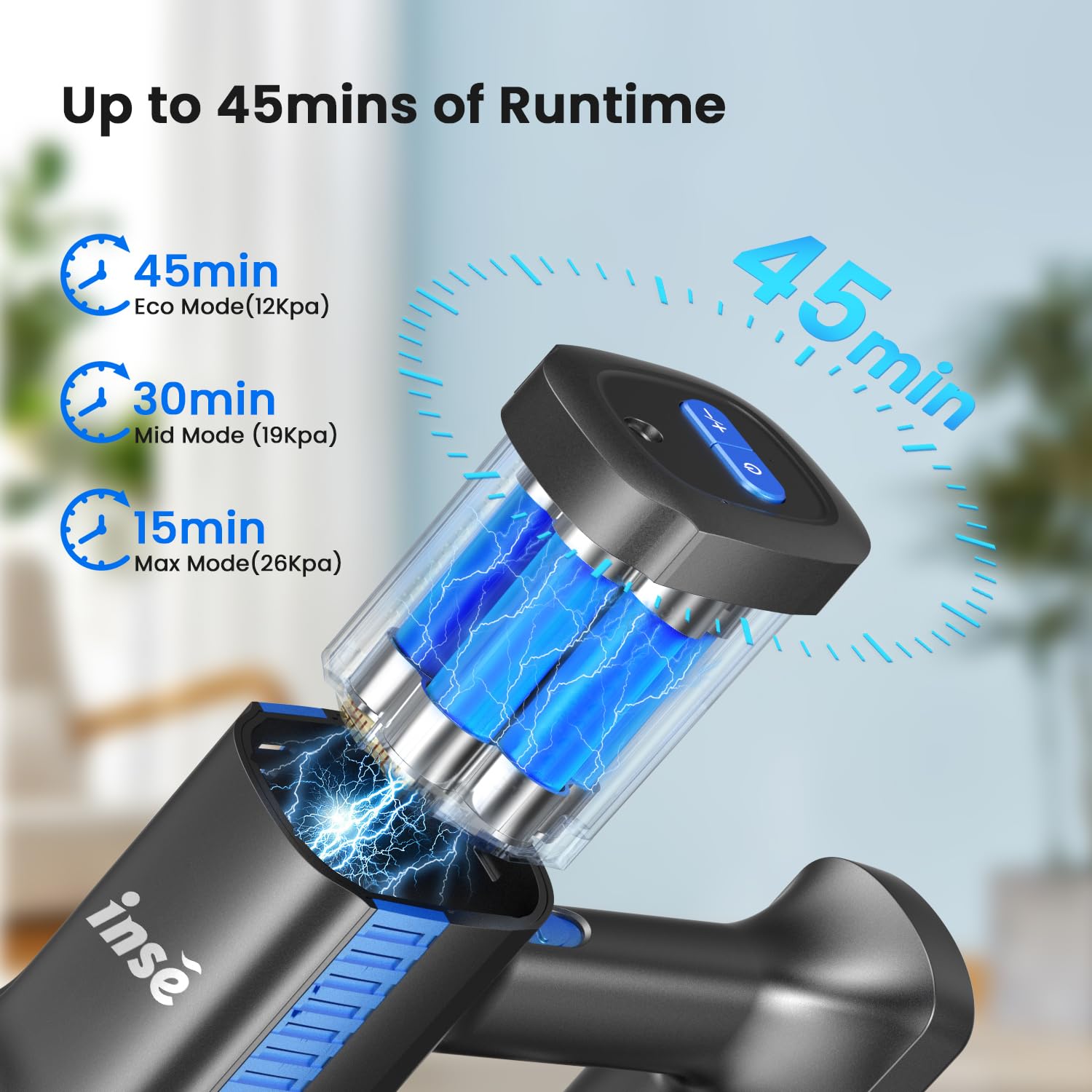 INSE S7P Cordless Vacuum Cleaner, 26Kpa Stick Vacuum with Strong Brushless Motor, 6 in 1