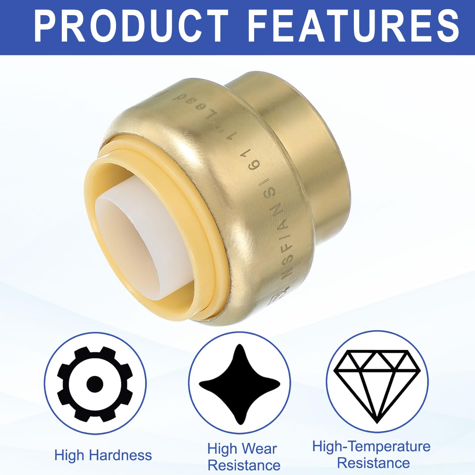PATIKIL 2 Pcs End Cap Stop Valve 1" Compression Water Shut Off Valve with 1" Disconnect Clip for Faucet Toilet Pex Copper Cpvc Pipe Brass Gold - Image 3