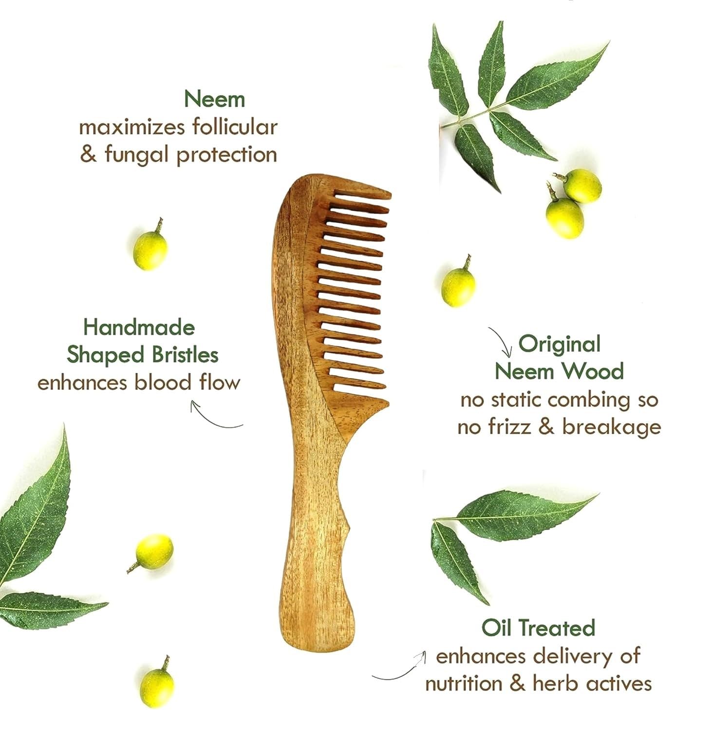TECHSUPREME Peine de nim 100 % puro y natural para hombres y mujeres, reduce la caída del cabello y controla la caspa, peine de madera de dientes anchos, peine desenredante para barba y bigote para