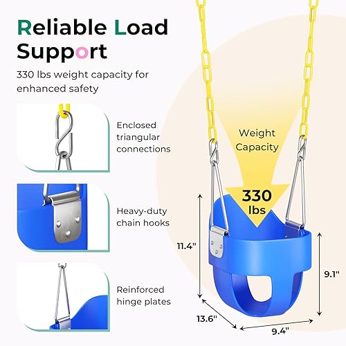 Miniatura 5 de DECORLIFE Asiento de columpio para niños pequeños, columpio para bebé al aire libre con cadenas recubiertas, silla de columpio de respaldo alto