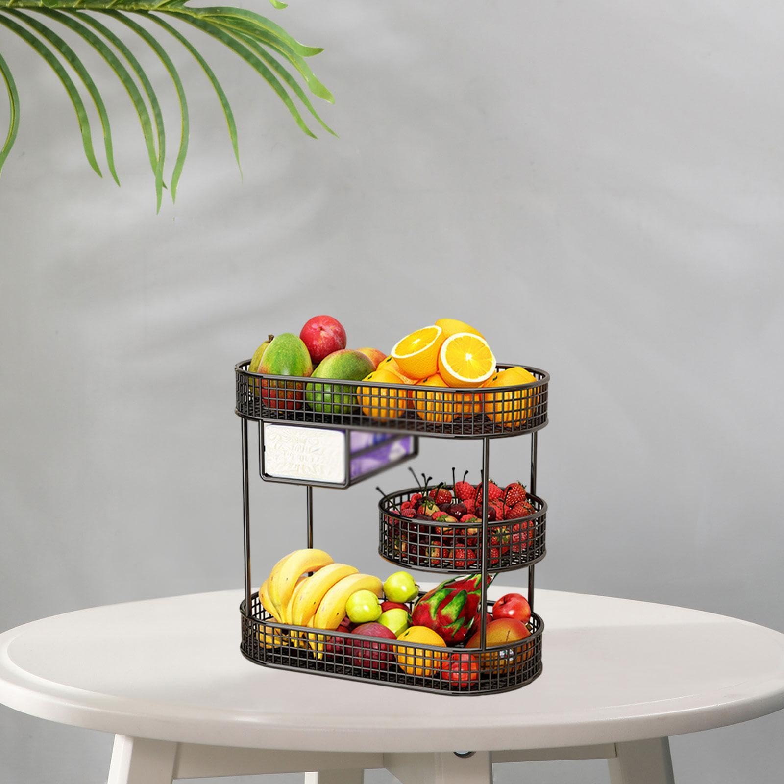 Obst Etagere 3 Etagen Obstkorb für Küchenarbeitsplatte, Metall Obstschale Etagere Brotkorb mit 3 Ebenen, Obstständer Halter Obstregal mit Servierplatte für Buffets, Snacks, Gemüse, Stil h