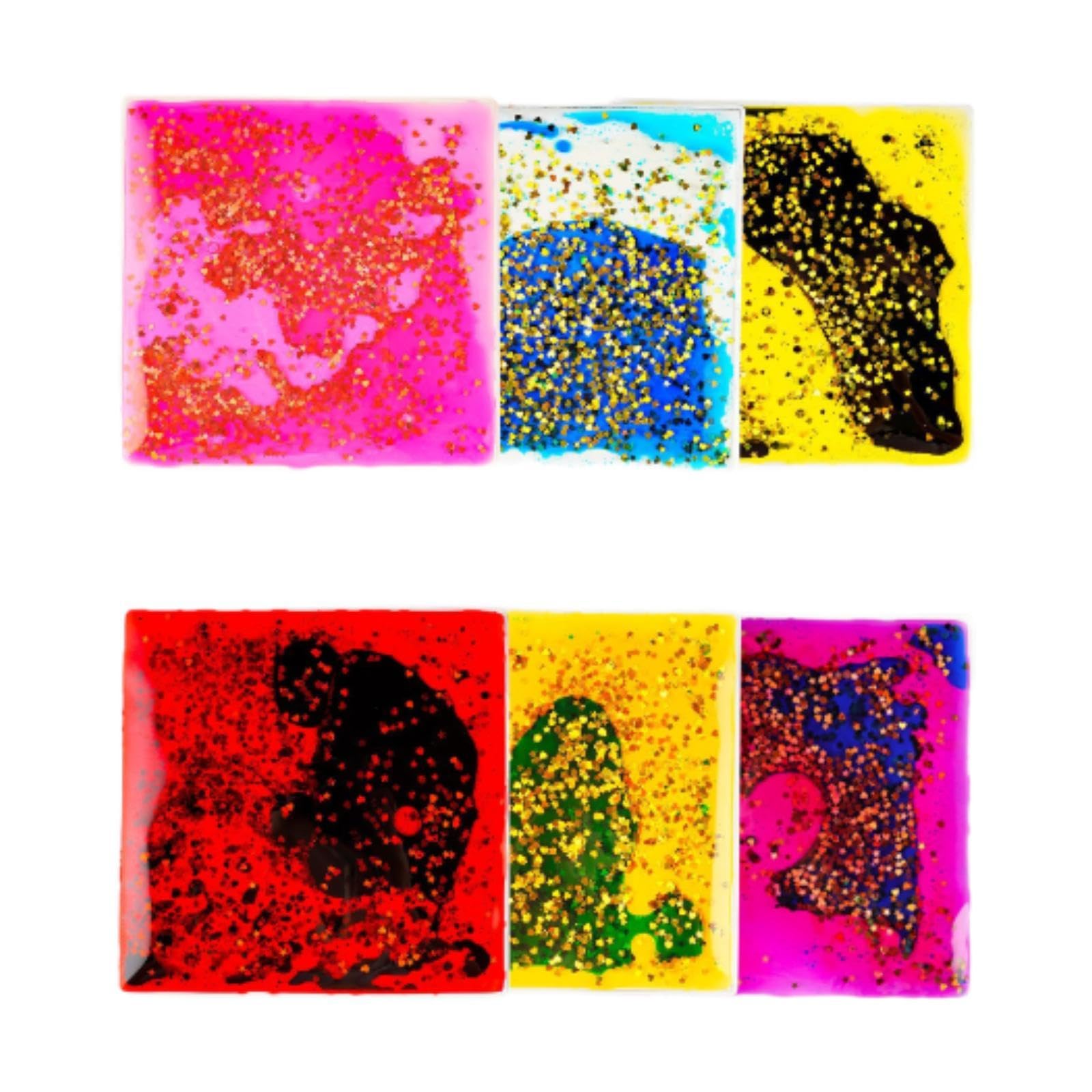 6 Stück Sensory Gel Liquid Spielzeug für Kinder mit Weicher TPU Beschaffenheit Fidget Flüssigkeitsbewegung Spielmatte Wasser Aktivitätspad Visuelle Un, Quadrat
