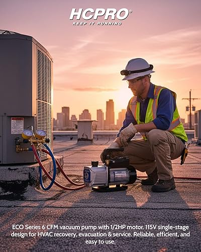 Miniatura 7 de HCPRO - Bomba de vacío de 6 CFM, refrigerante HVAC AC - Bomba de vacío de aire acondicionado de paleta giratoria de una etapa de 110 V para R410A