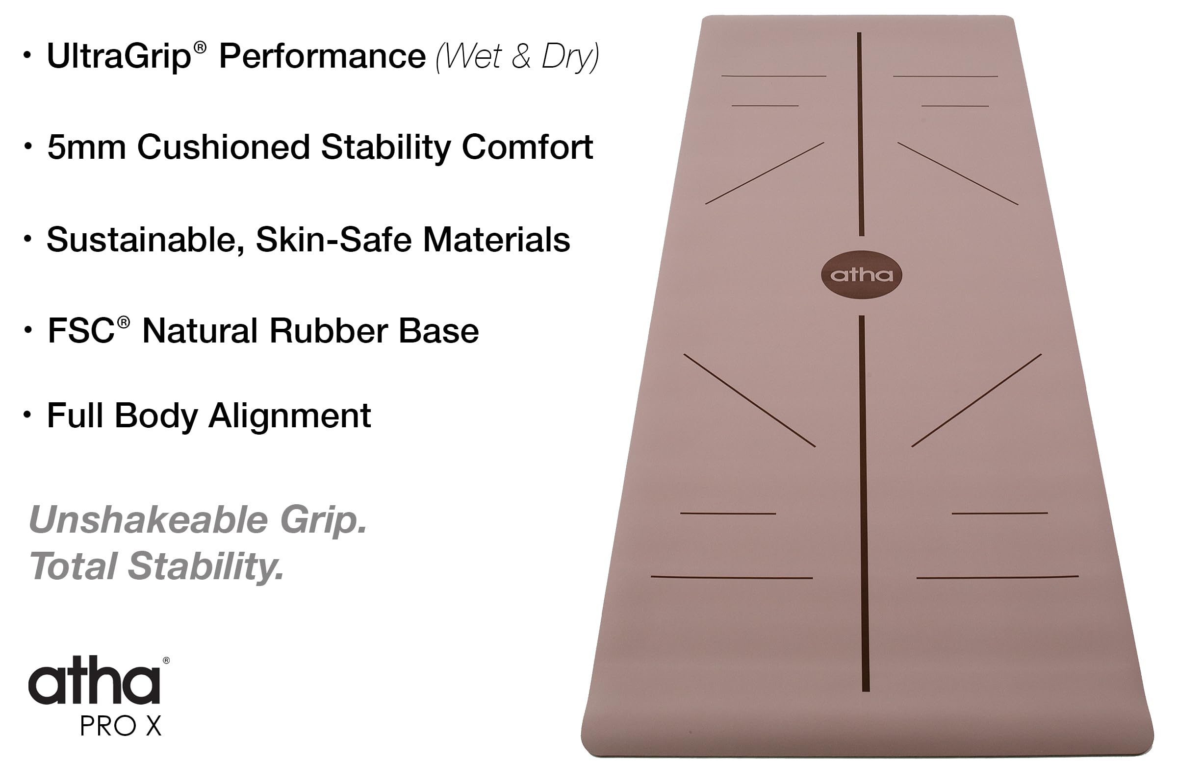 Esterilla de Yoga atha® PRO X Align | Ultra Adherente, Estable y Cómoda (5mm) | Materiales Sostenibles y Duraderos | Correa Incluida