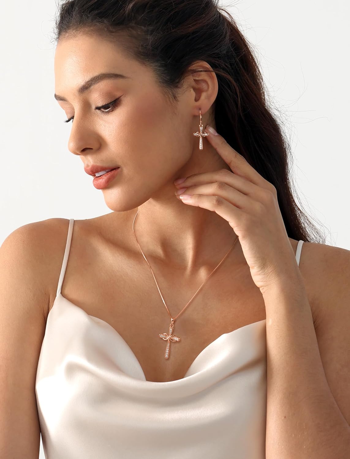 YL Cross Earrings 925 Sterling Silver Infinity Dangle Drop Earrings Birthstone Criss Leverback Jewelry - Image 3