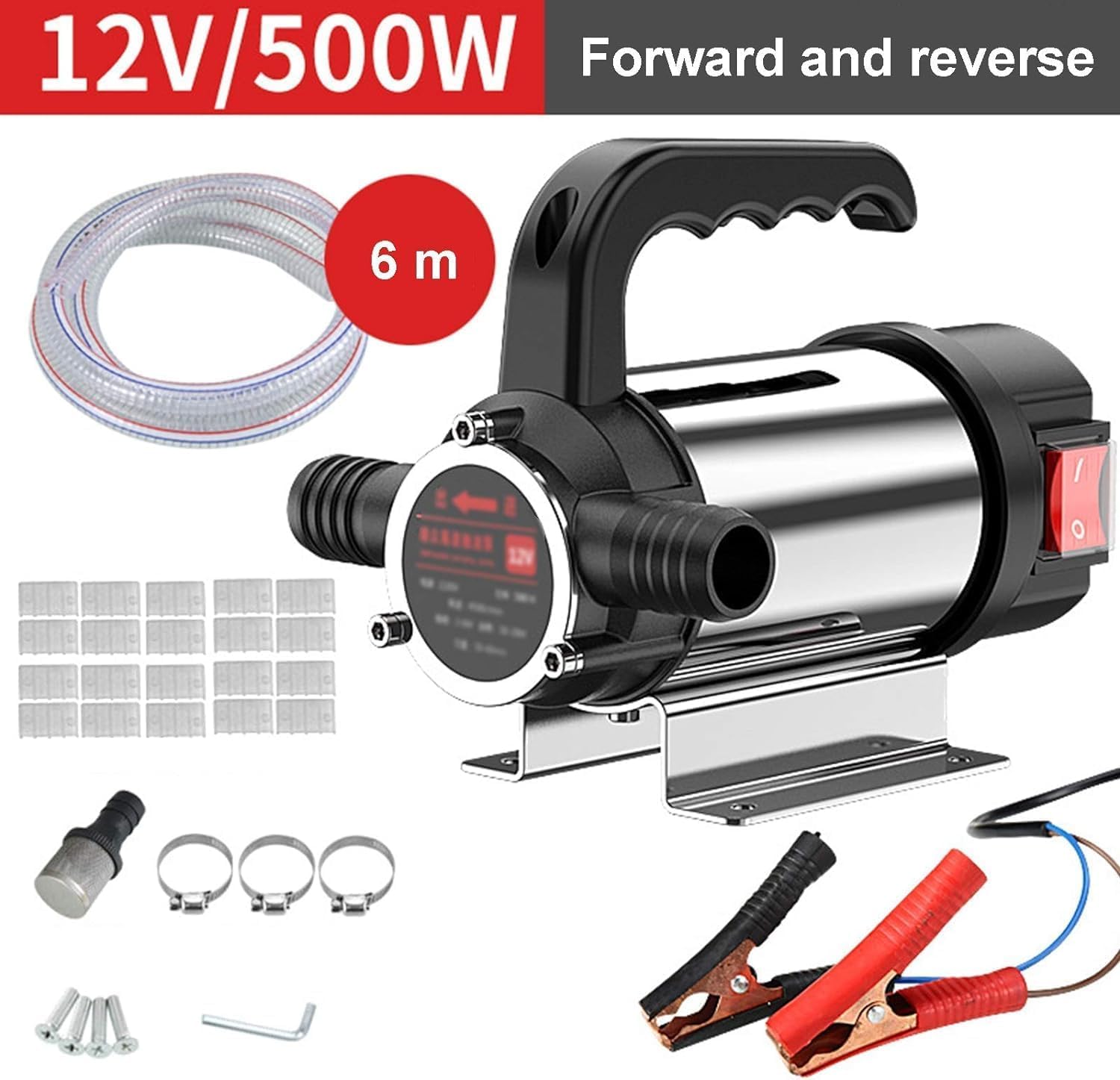 Ściągacz pompy olejowej 12 V/24 V/220 V, zestaw pompy do przenoszenia nafty oleju napędowego, ergonomiczny uchwyt, samozasysający olej odpowiedni do pojazdów rolniczych, 12 V, z rurką 6m