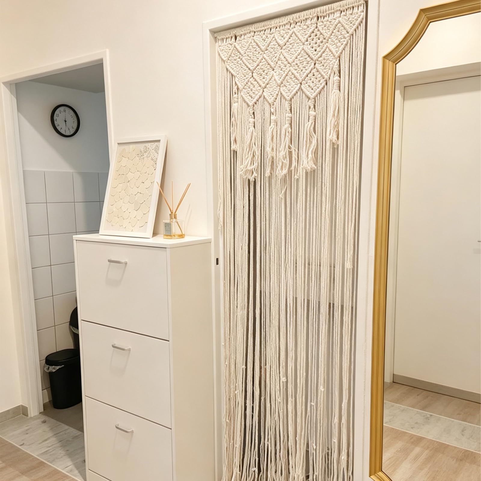 NIYATA Gran tapicería bohemia, beige, estilo bohemio, 65 x 200 cm, cortina de puerta, cortina de ventana, cortina de macramé