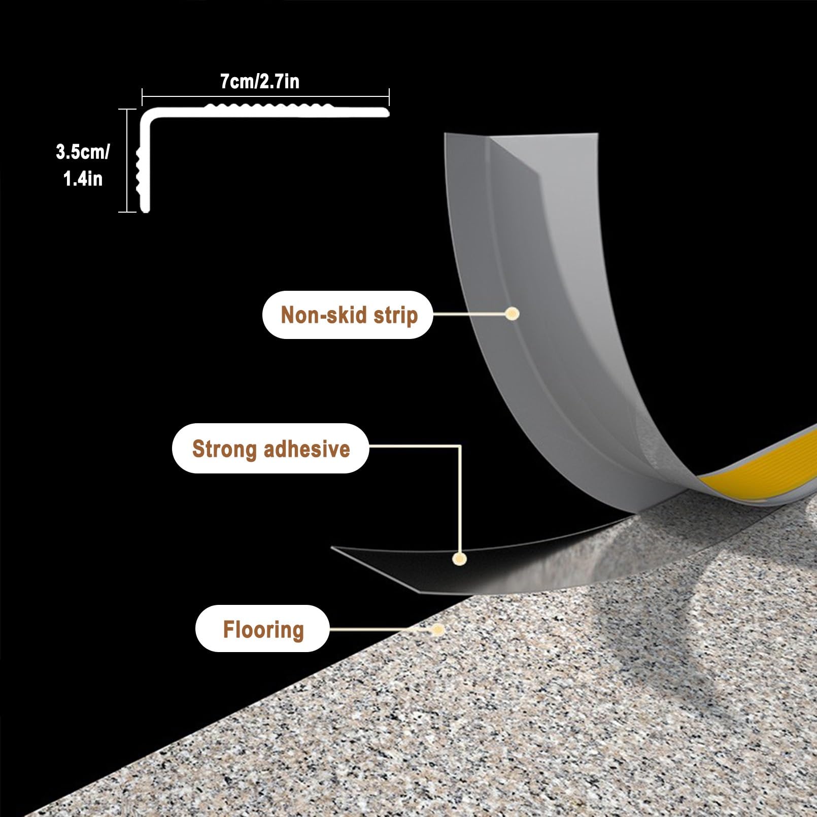 Perfil de Ángulo L Para Escaleras, Perfil de PVC Autoadhesivo de Borde Para Escaleras En Forma de L, Resistente Al Desgaste, Para Peldaños de Interior Y Exterior, Tiras Antideslizantes Para Peldaños(G