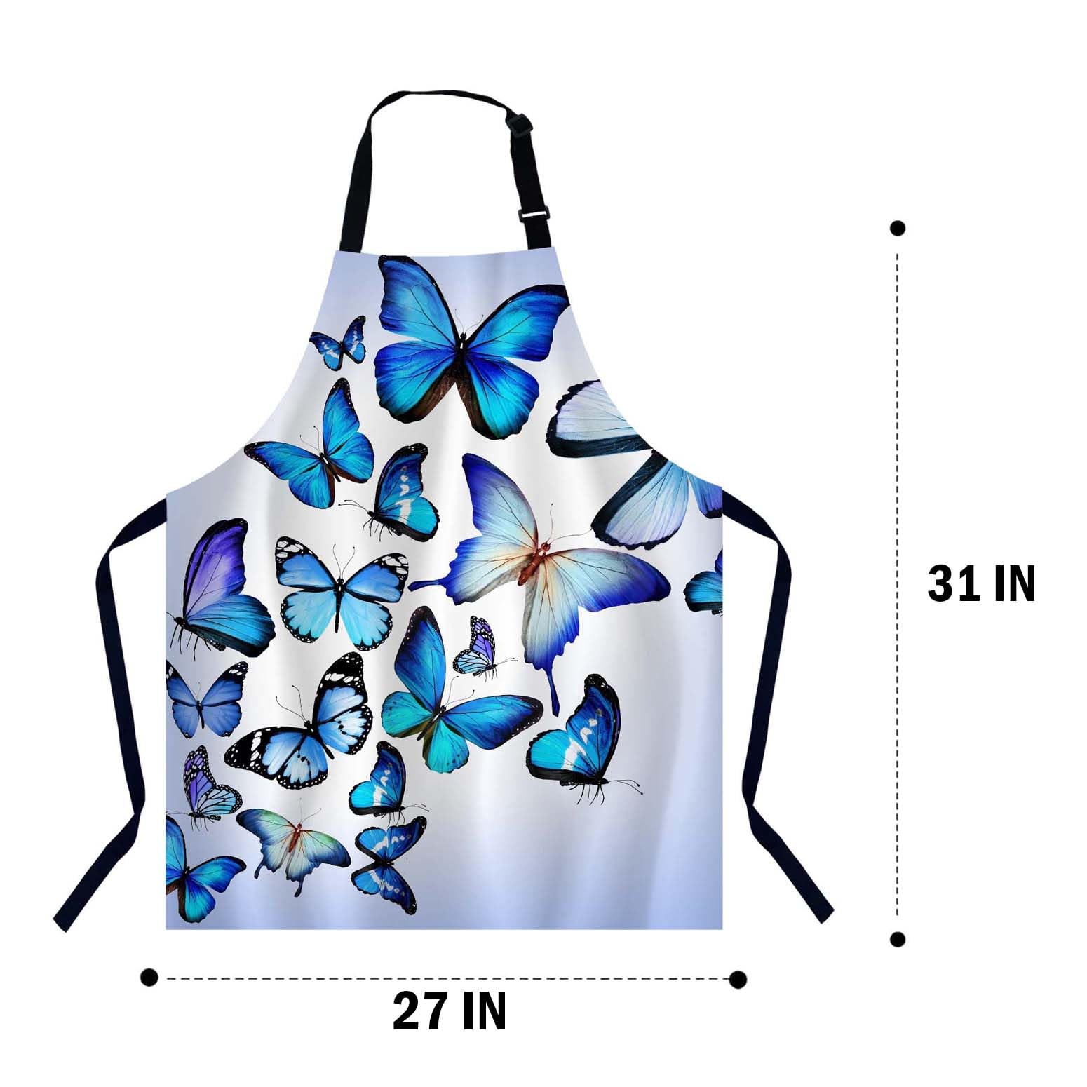 Xuwenz Blue Butterflies Art Chefs Apron, Cooking and Baking Apron for Men and Women, Kitchen Apron, Butchers Apron, BBQ & Catering Bibs