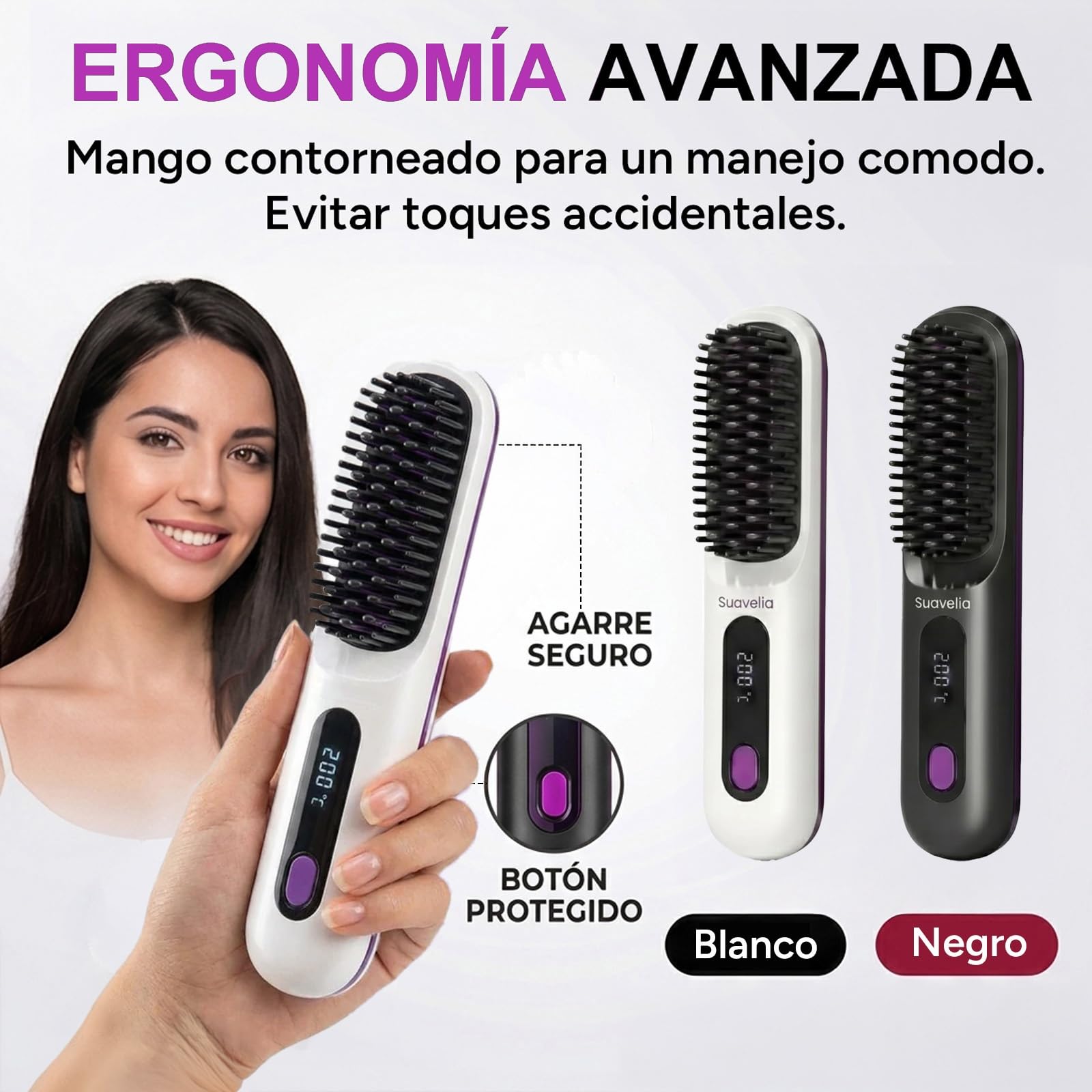 Cepillo Inalámbrico Pelo Suavelia para Cabello Corto, Cepillo Alisador con Calor Cerámico 3PX, Volumen Duradero, Sin Tirones ni Quemaduras, Recargable, Ideal para Pixie, Bob y Flequillo (Blanco) — view 4
