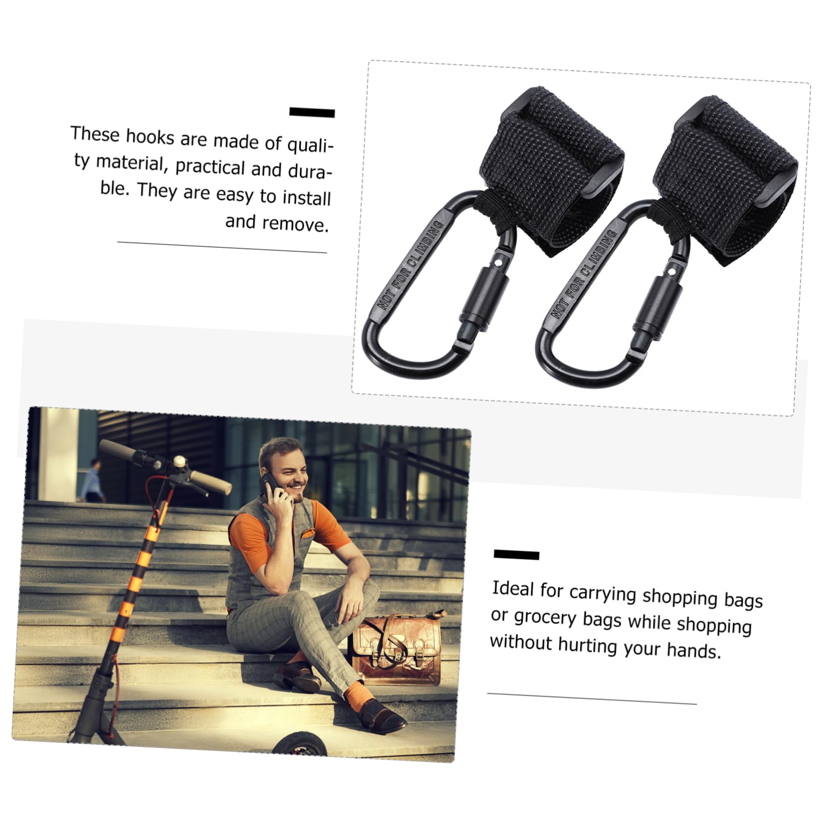 Yardwe 16 Piezas Gancho para Cochecito Soporte Multiusos para Bolsa y Carrito de Colgador Resistente Compatible con Cochecitos y Motos Fácil Instalación sin Perforación Negro