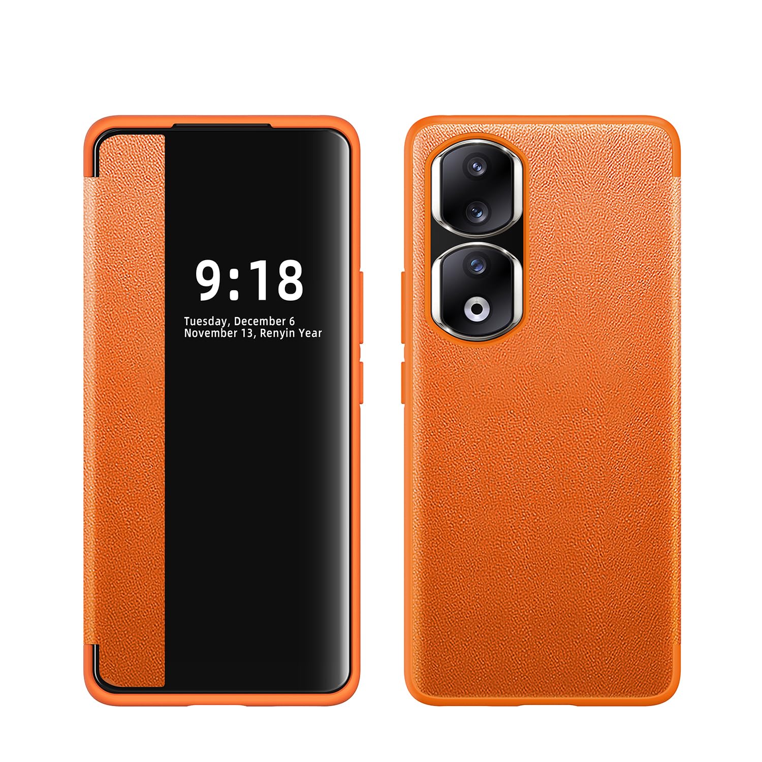 ZORSOME for Honor 90 Pro Smart Clear View Cover,Ultra Slim Leather Flip Protective Cover for Honor 90 Pro,Orange