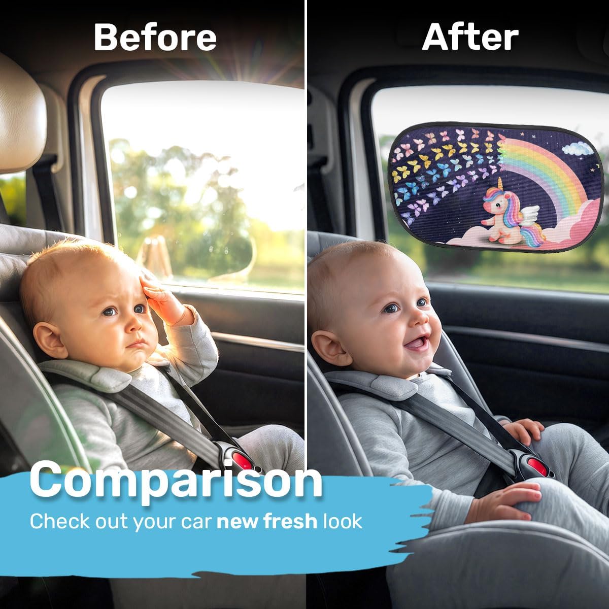 GENANY Unicorn Rainbow Car Side Window Sun Shades 2 Piece 21 x 14 Inch image 3