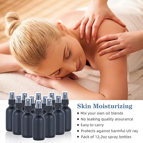 Miniatura 42 de Botella pulverizadora de vidrio de 2 onzas, botellas de vidrio Boston de niebla fina con pulverizador de niebla fina negra, botellas pequeñas