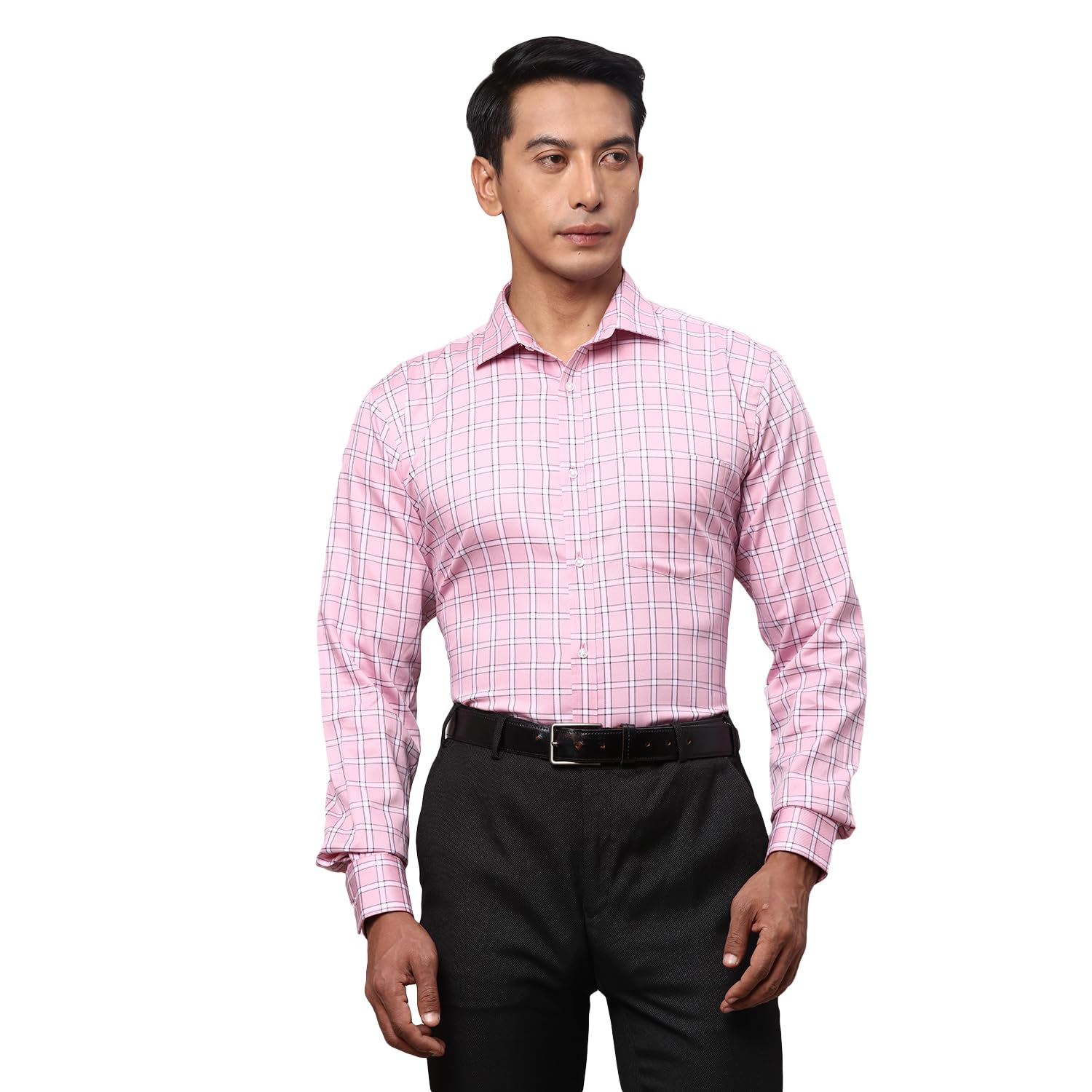 park avenue Men's Pure Cotton Checks Pattern Slim Fit Semi Cutaway Collar Full Sleeve Formal Shirt-picture-40