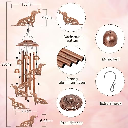 Miniatura 4 de YHmall Campanillas de viento de perro salchicha para exteriores, regalos de perro salchicha para mujeres, mamá, hombres, amigos, abuela, esposa,