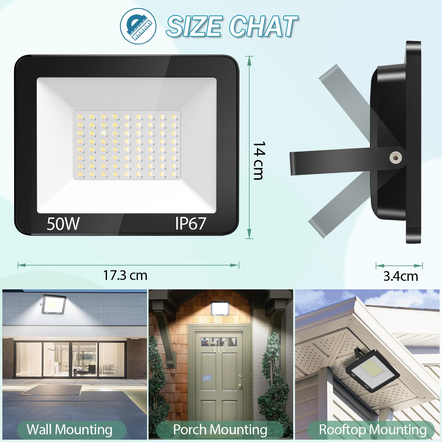 YIQIBRO 50W LED Strahler Außen 2 Stück, IP67 Wasserfest Fluter Flutlicht, 5000LM 6500K Kaltweiß Superhell LED Scheiwerfer Aussenstrahler für Lager, Garten, Garage, Hof, Terrasse
