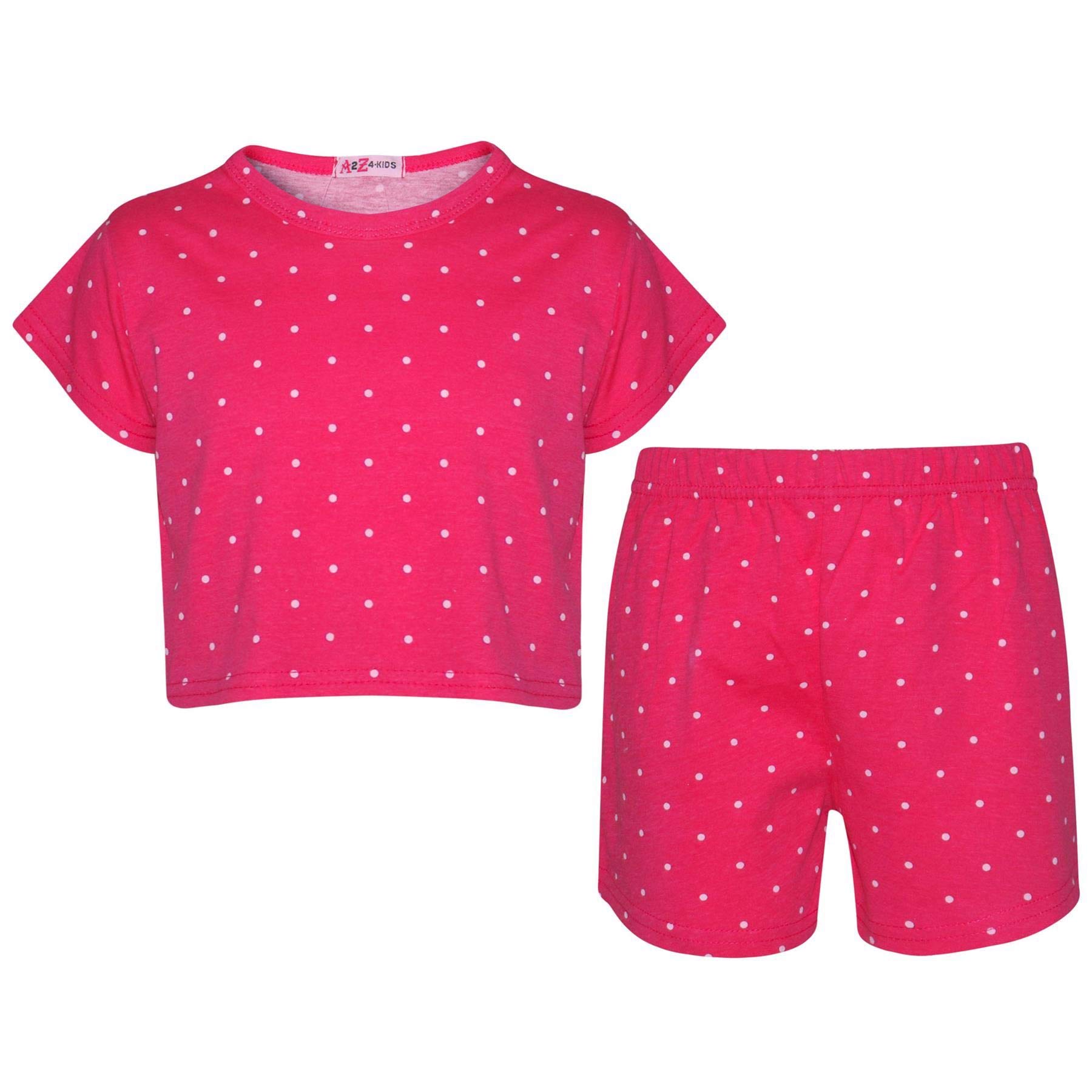 A2z 4 Kids Girls Pink Kids Top & Shorts Trendy Fashion Summer Outfit - Polka Dot Crop & Shorts ._5-6