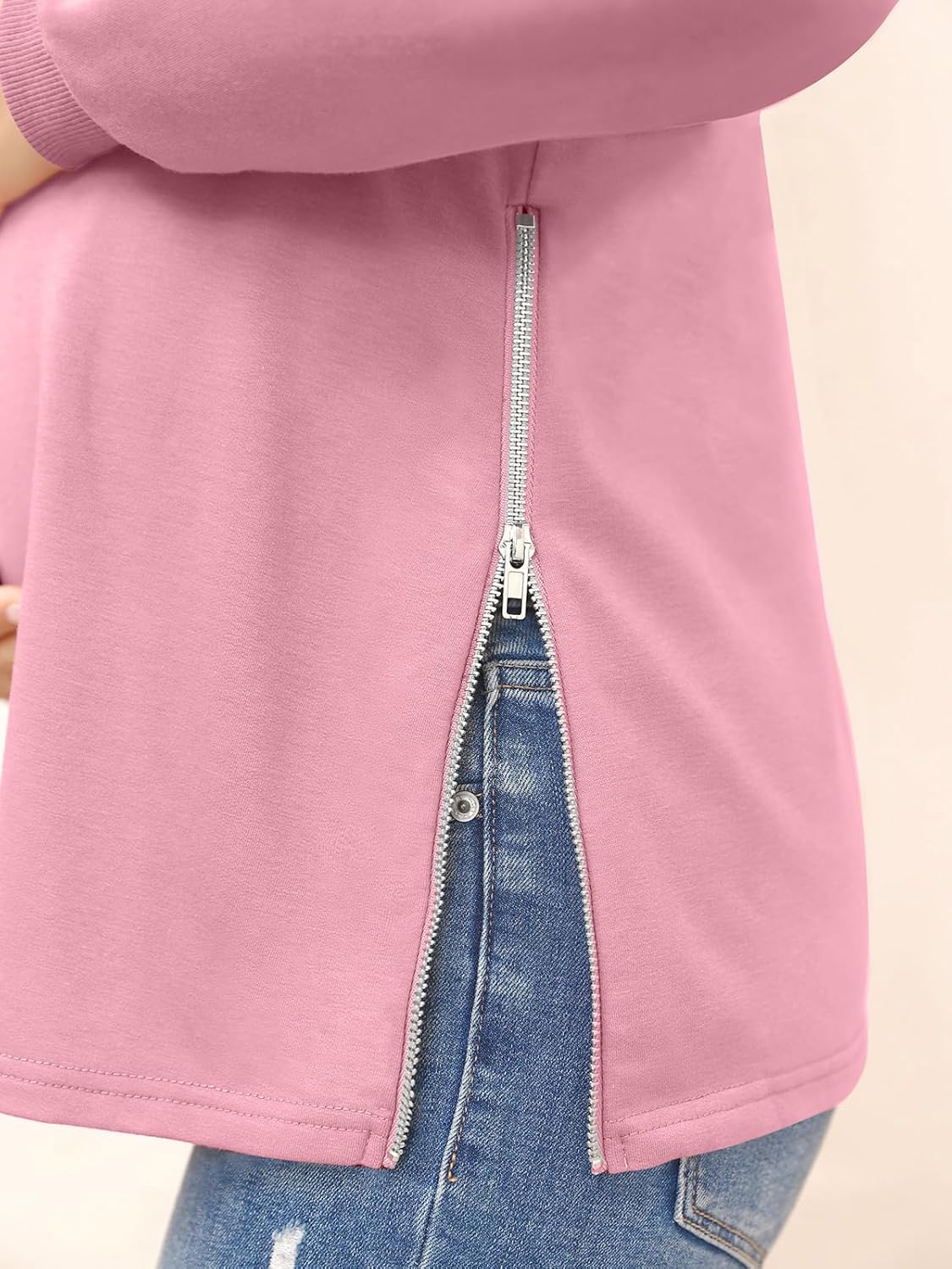 Women's Maternity Shirts Long Sleeve Sweatshirt Zipper Split Side Pregnancy Casual Tunic Top - Image 4